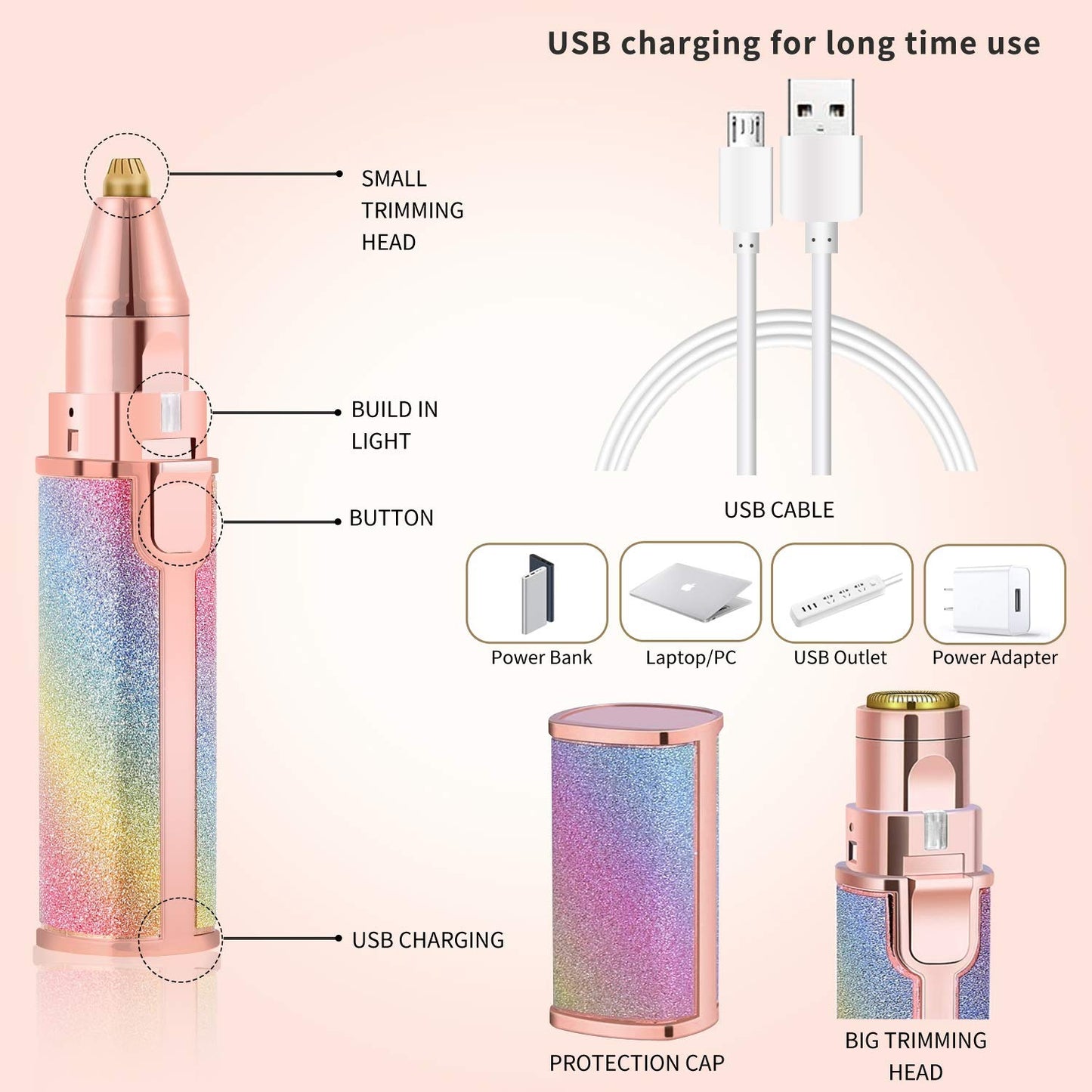 Flawless 2-in-1 Eyebrow Trimmer & Facial Hair Remover | USB Rechargeable
