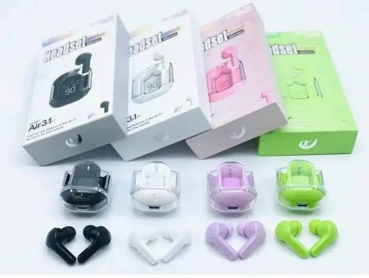 Air 31 Crystal Wireless Earbuds – Bluetooth 5.3 with Transparent Charging Case