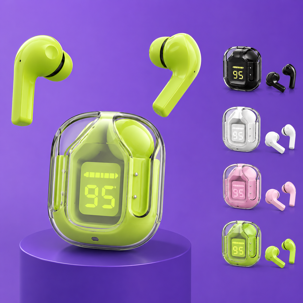 Air 31 Crystal Wireless Earbuds – Bluetooth 5.3 with Transparent Charging Case