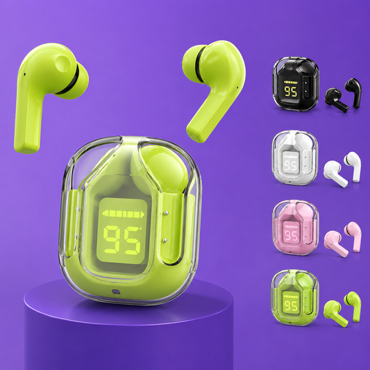 Air 31 Crystal Wireless Earbuds – Bluetooth 5.3 with Transparent Charging Case
