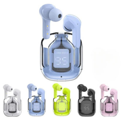 Air 31 Crystal Wireless Earbuds – Bluetooth 5.3 with Transparent Charging Case