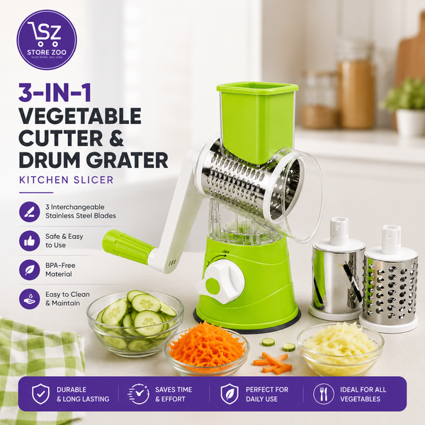 3-in-1 Vegetable Cutter & Drum Grater | Kitchen Slicer
