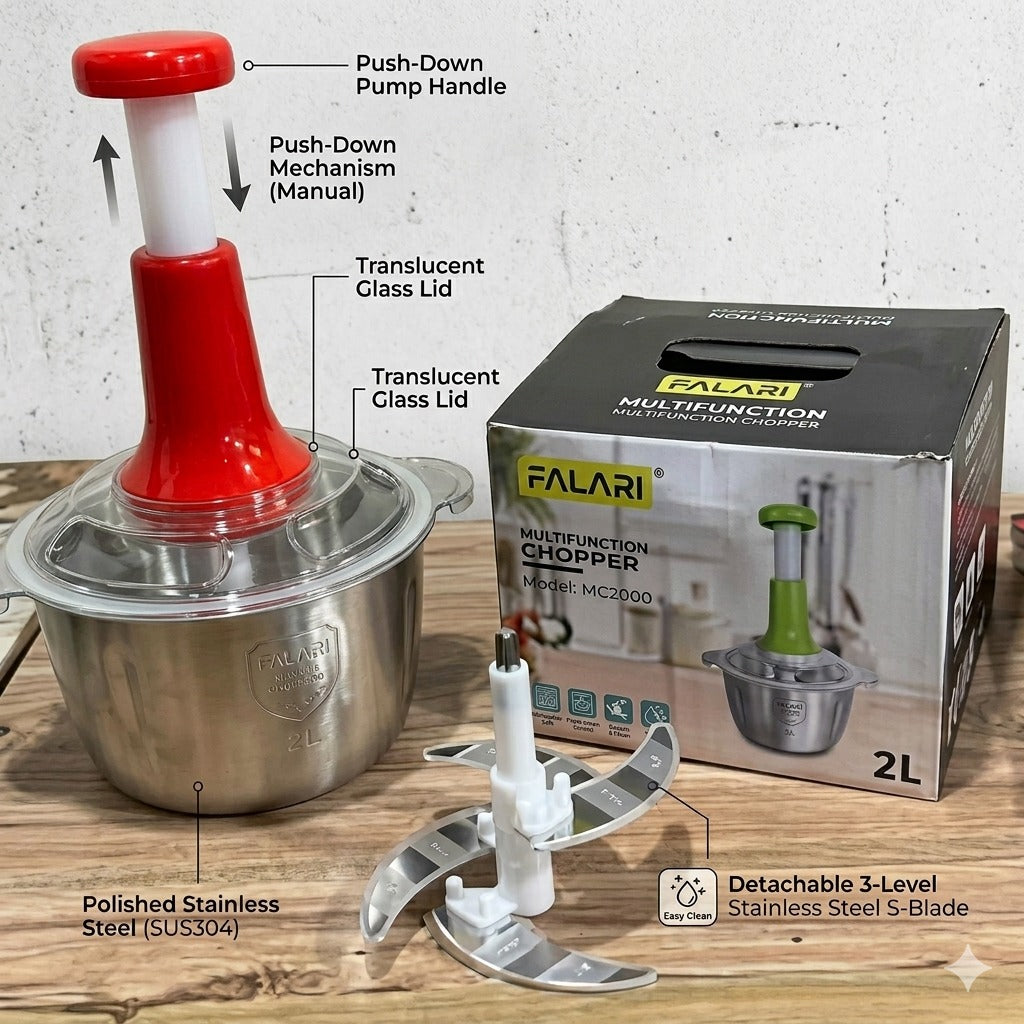 2L Manual Food Processor | Multi-Purpose Chopper